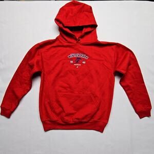 Vintage Rocky Mountains Winter Park Hoodie Jerzees Red Graphic Kids Large 14-16